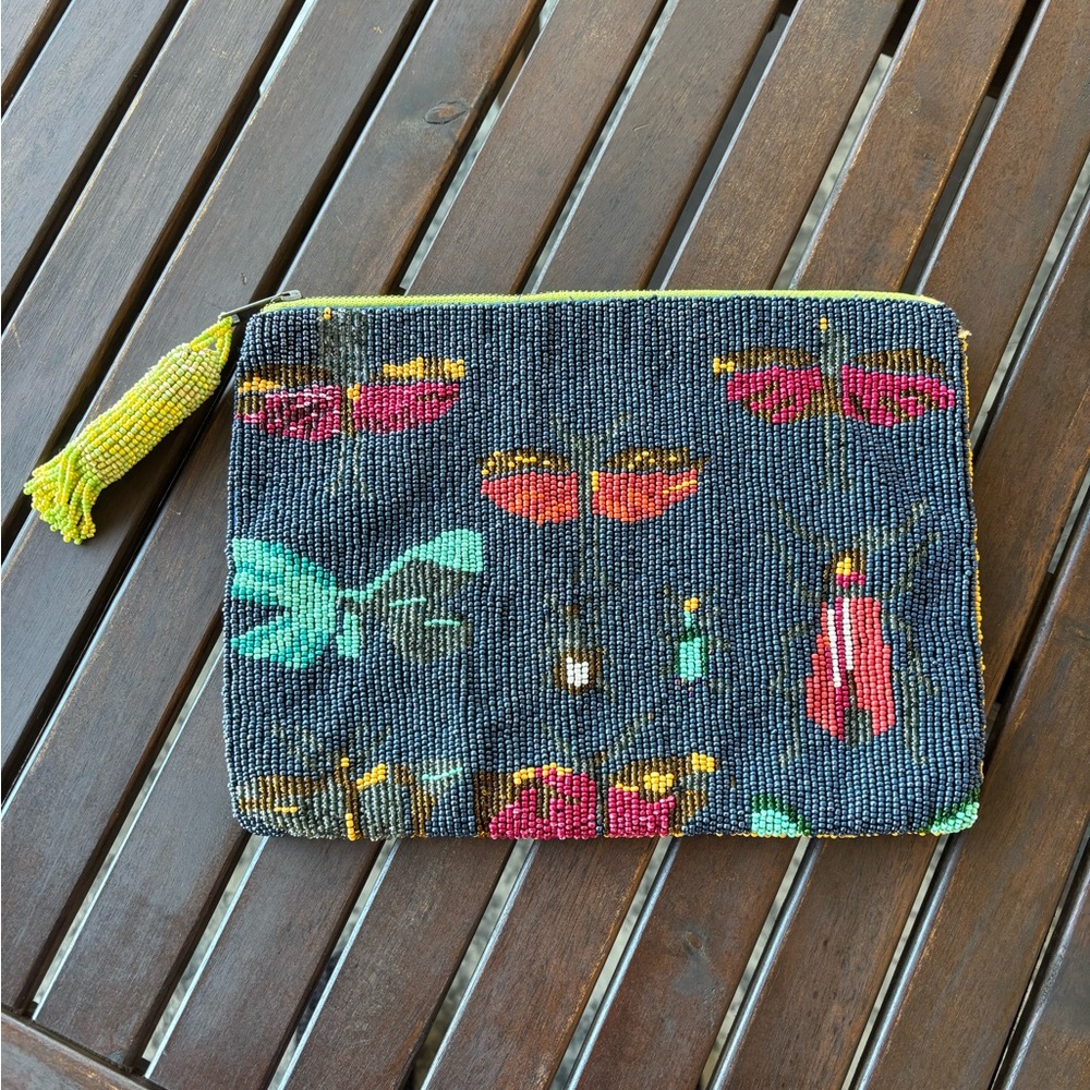 Anthropologie - Miss Albright Beaded Butterfly Cosmetic Bag - Multicolor